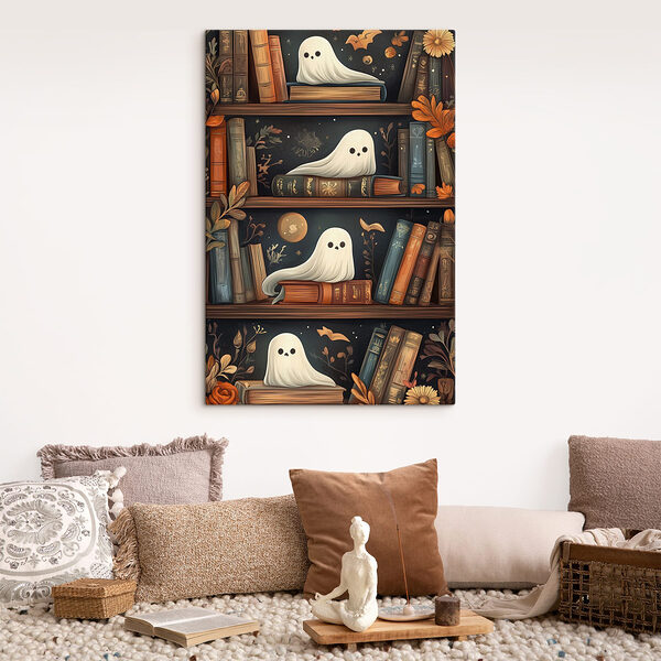 Bibliothèque pleine de livres avec des fantômes Bibliothèque pleine de livres avec des fantômes