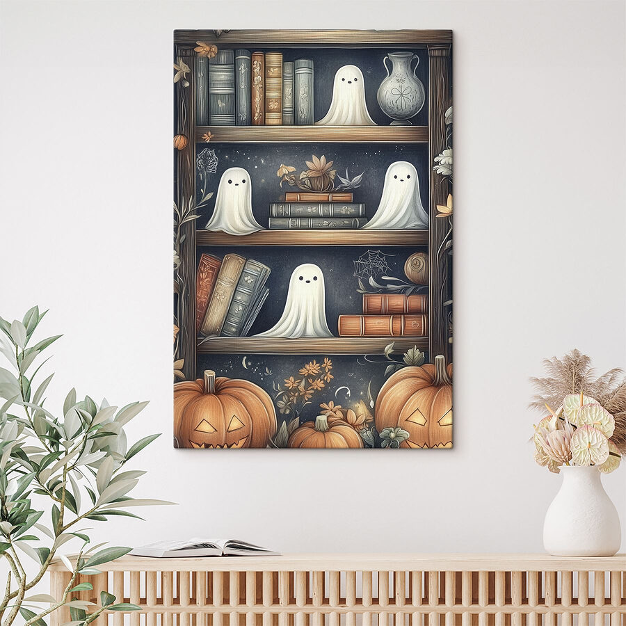 Bibliothèque avec fantômes et livres Bibliothèque avec fantômes et livres