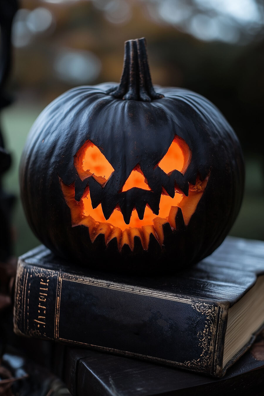 Citrouille sculptée sur un livre