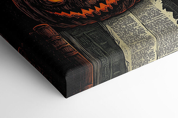 Citrouille avec un visage sur un livre Citrouille avec un visage sur un livre