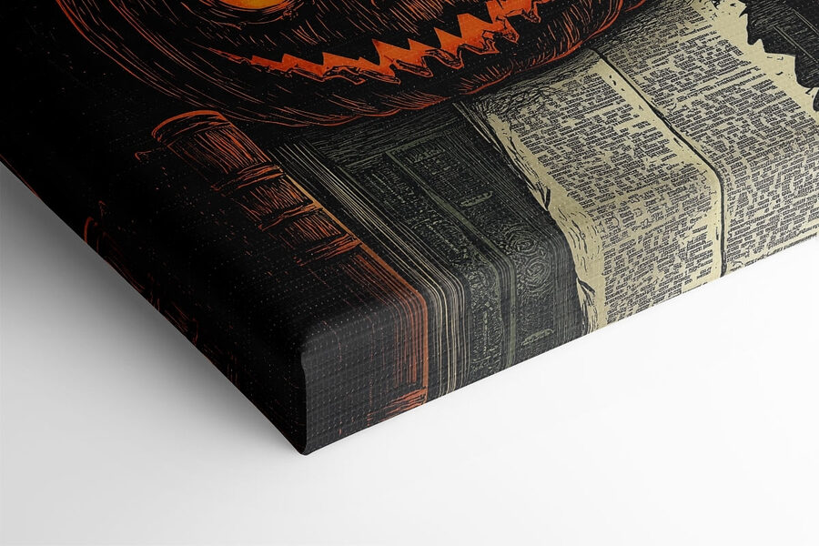 Citrouille avec un visage sur un livre Citrouille avec un visage sur un livre