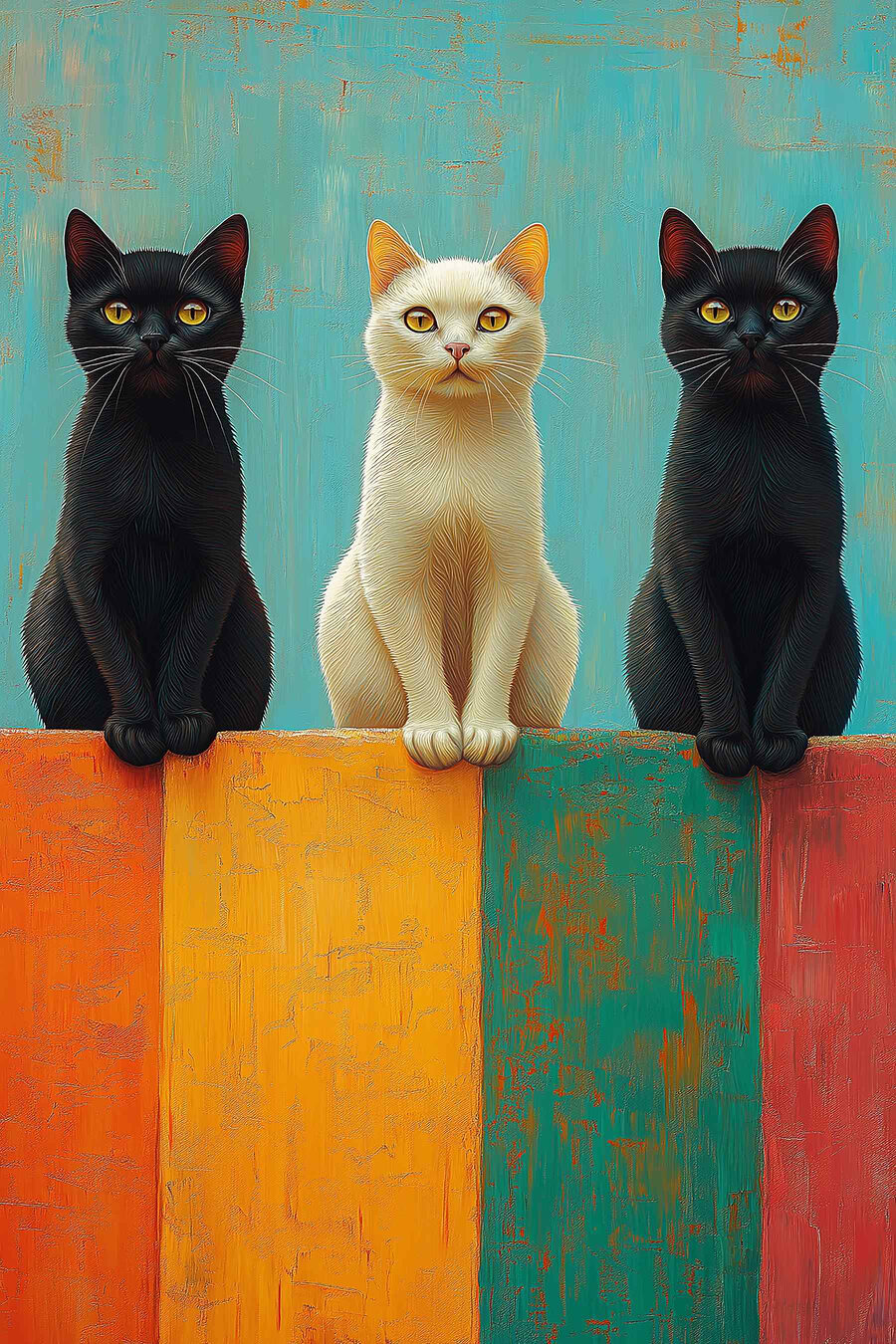Groupe de chats assis sur un mur