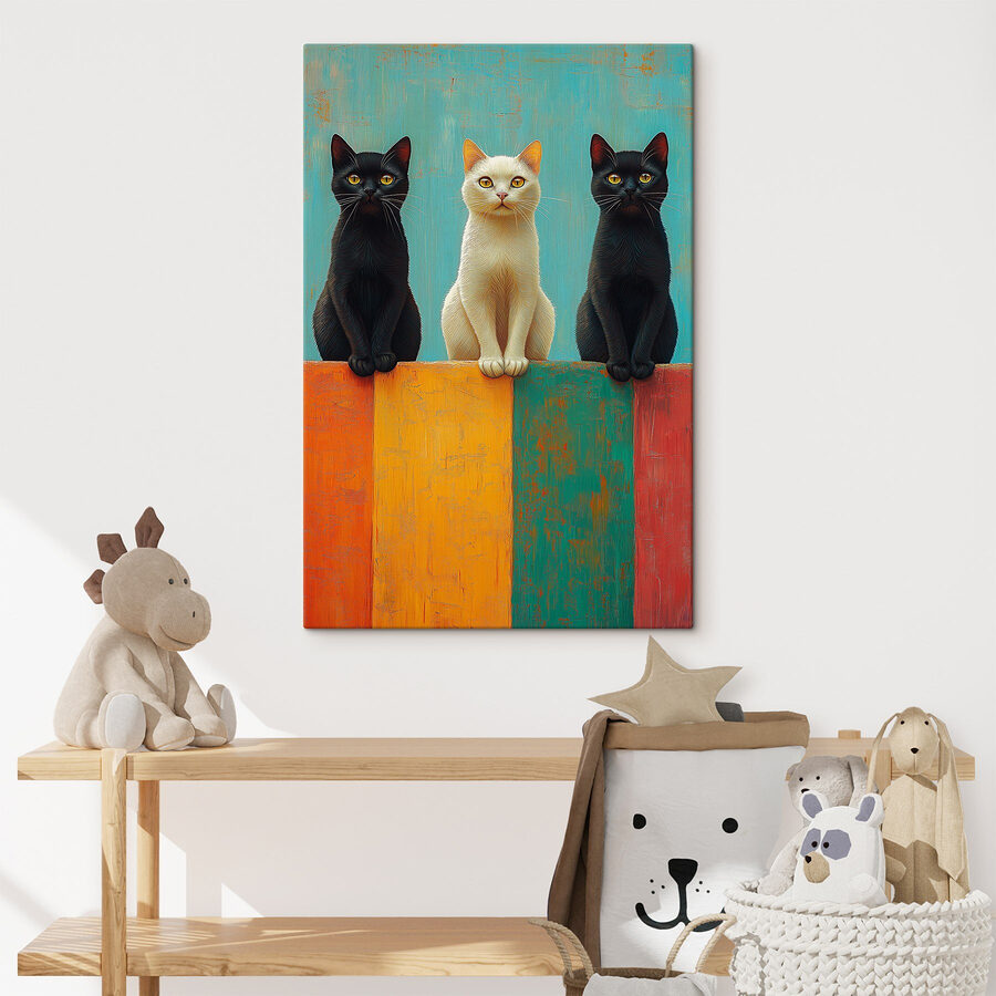 Groupe de chats assis sur un mur