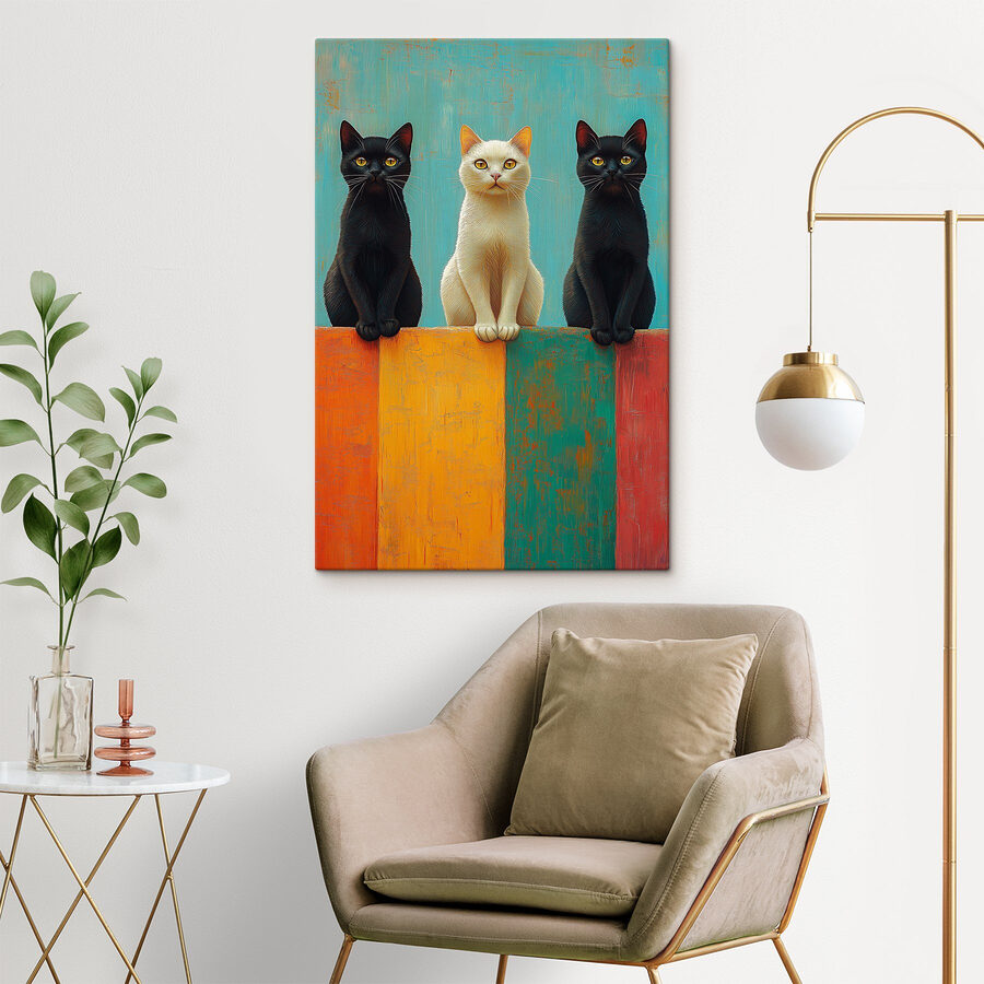 Groupe de chats assis sur un mur