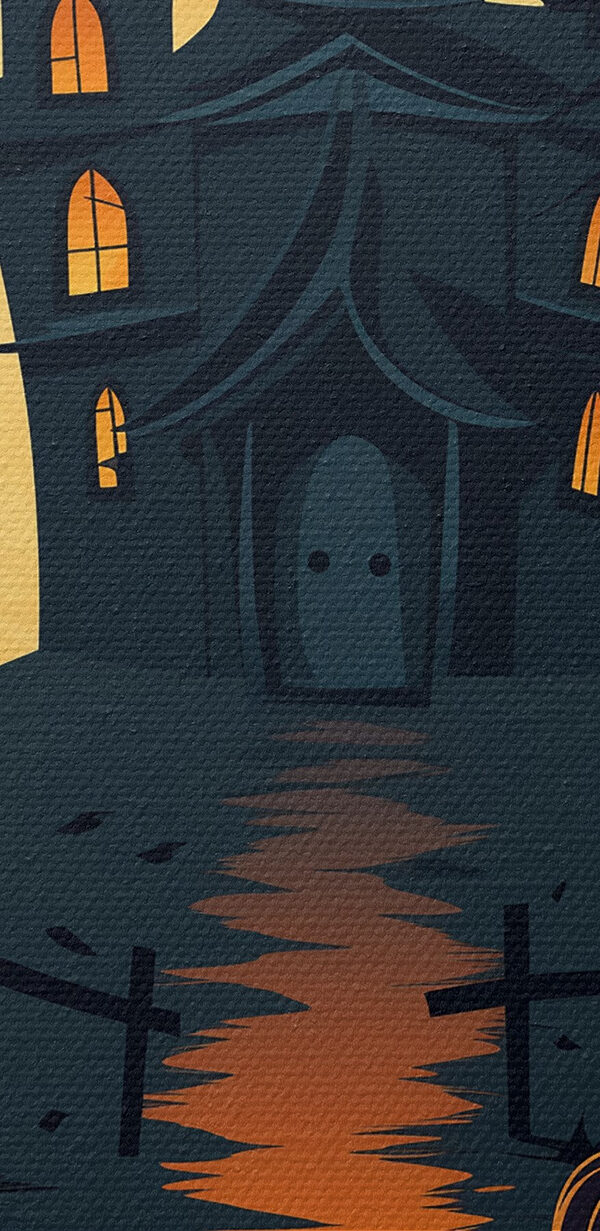 Dessin animé d'une maison avec des citrouilles et des arbres Dessin animé d'une maison avec des citrouilles et des arbres