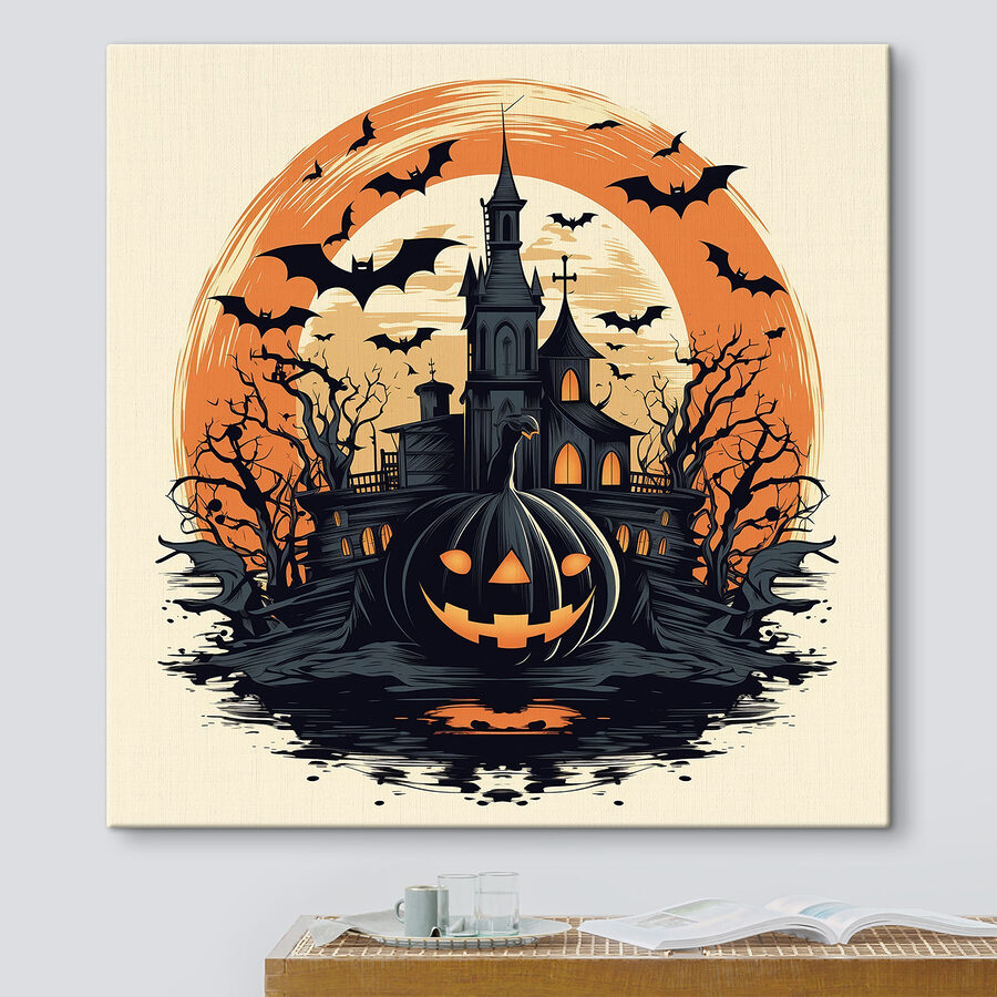 Citrouille et château avec chauves-souris