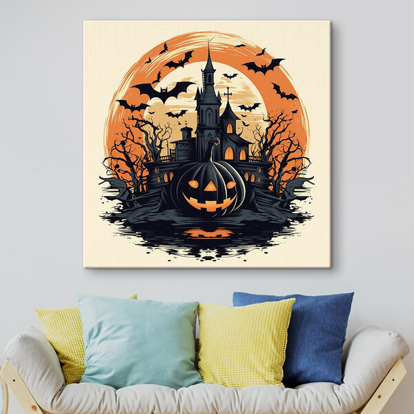 Citrouille et château avec chauves-souris Citrouille et château avec chauves-souris