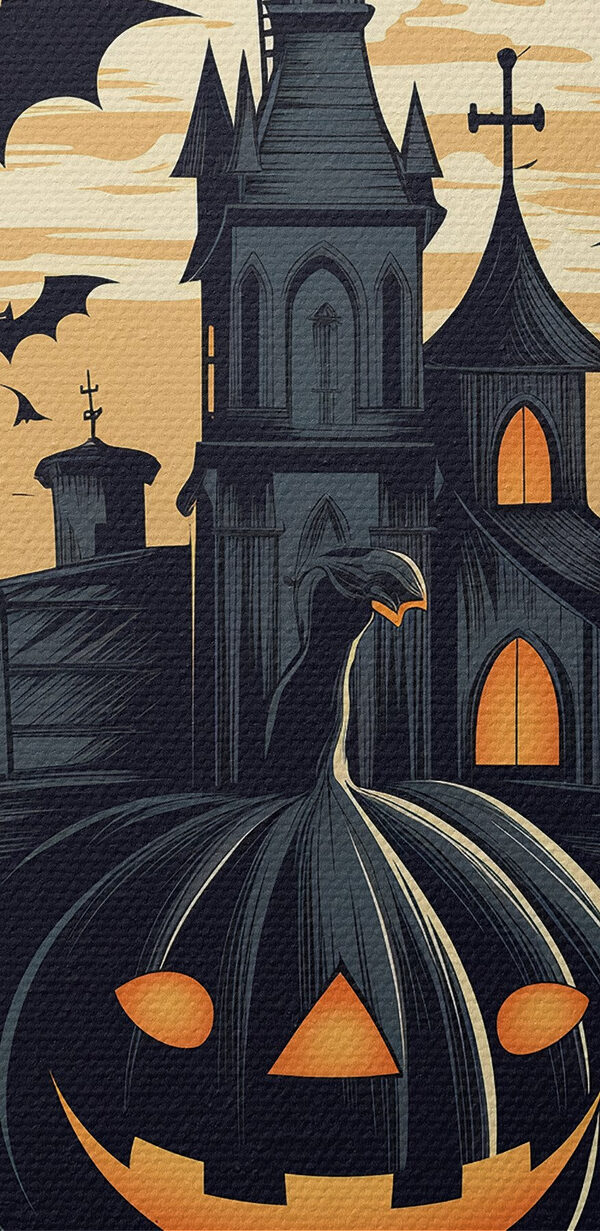 Citrouille et château avec chauves-souris Citrouille et château avec chauves-souris