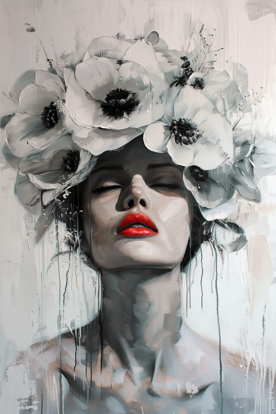 Peinture d'une femme avec des fleurs sur la tête Peinture d'une femme avec des fleurs sur la tête