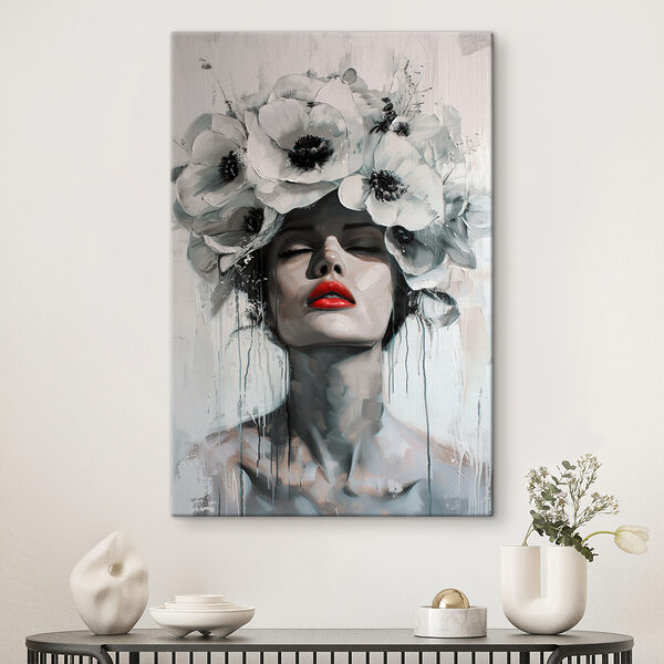 Peinture d'une femme avec des fleurs sur la tête Peinture d'une femme avec des fleurs sur la tête