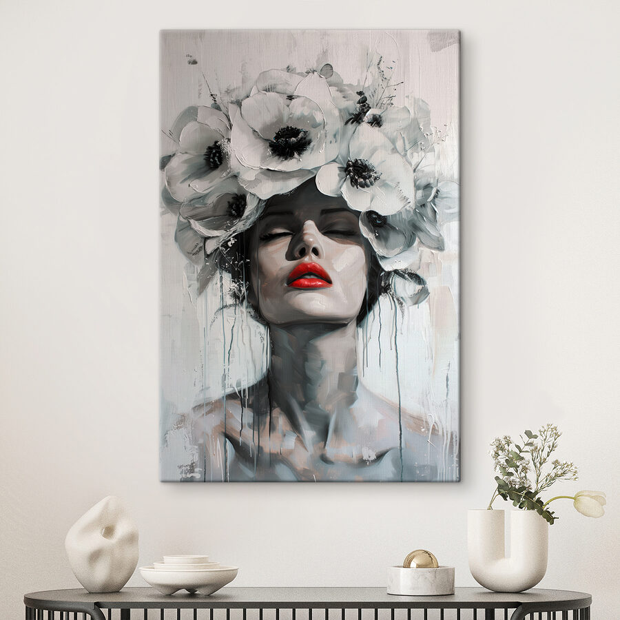 Peinture d'une femme avec des fleurs sur la tête Peinture d'une femme avec des fleurs sur la tête