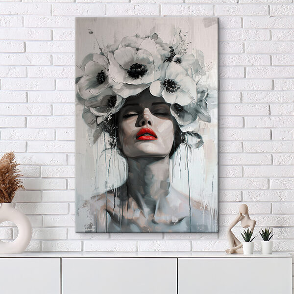 Peinture d'une femme avec des fleurs sur la tête Peinture d'une femme avec des fleurs sur la tête