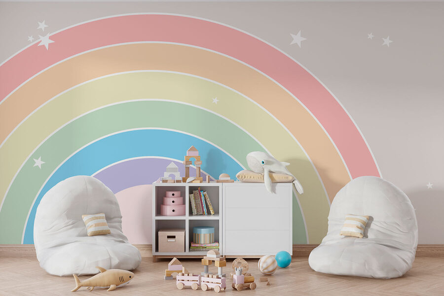 Arc-en-ciel avec des étoiles dans le ciel