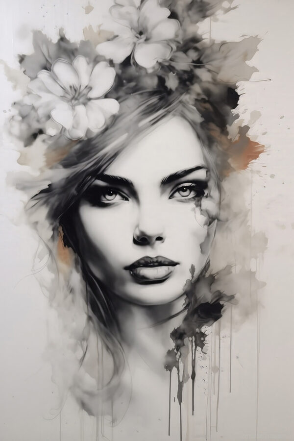 Peinture d'une femme avec des fleurs dans les cheveux Peinture d'une femme avec des fleurs dans les cheveux