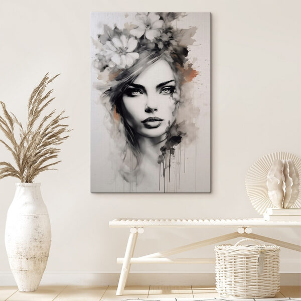 Peinture d'une femme avec des fleurs dans les cheveux Peinture d'une femme avec des fleurs dans les cheveux