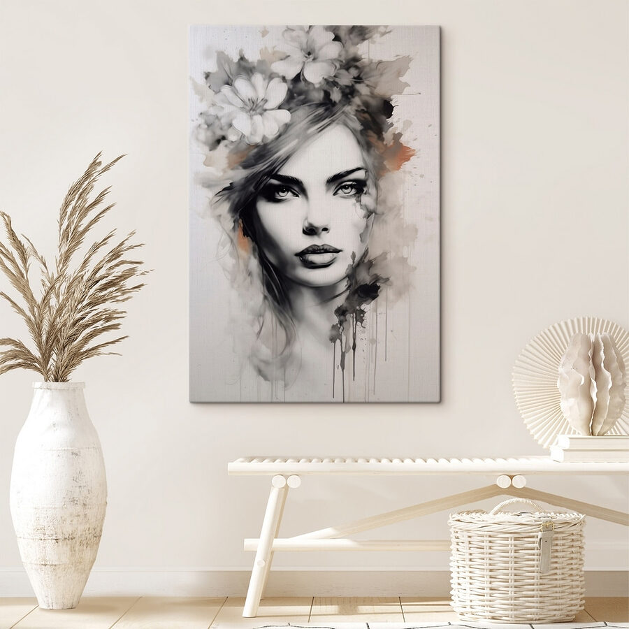 Peinture d'une femme avec des fleurs dans les cheveux