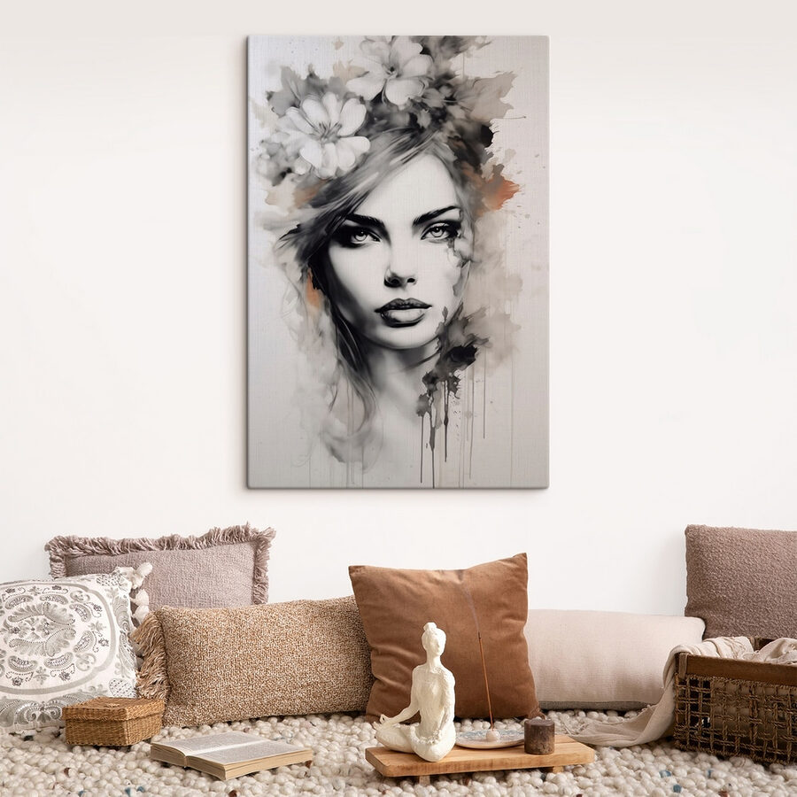 Peinture d'une femme avec des fleurs dans les cheveux