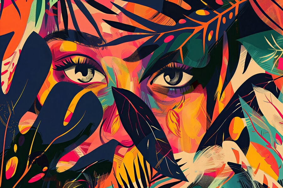 Peinture colorée d'un visage de femme Peinture colorée d'un visage de femme