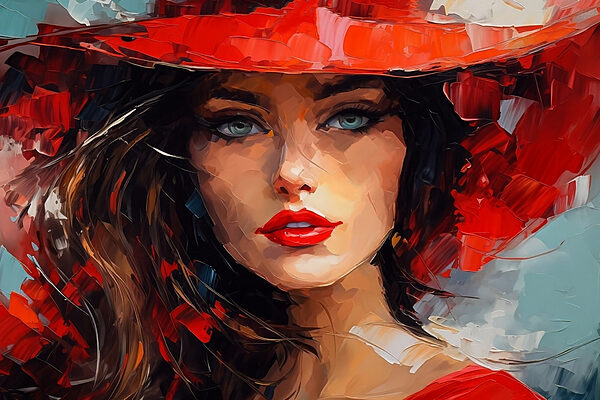 Peinture d'une femme portant un chapeau rouge Peinture d'une femme portant un chapeau rouge