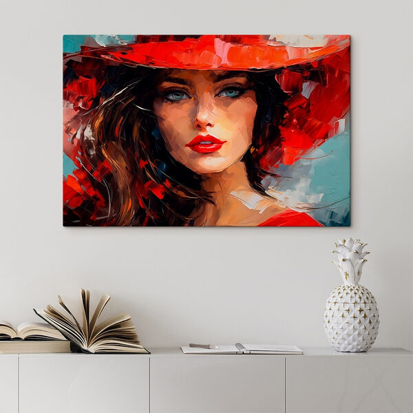 Peinture d'une femme portant un chapeau rouge Peinture d'une femme portant un chapeau rouge