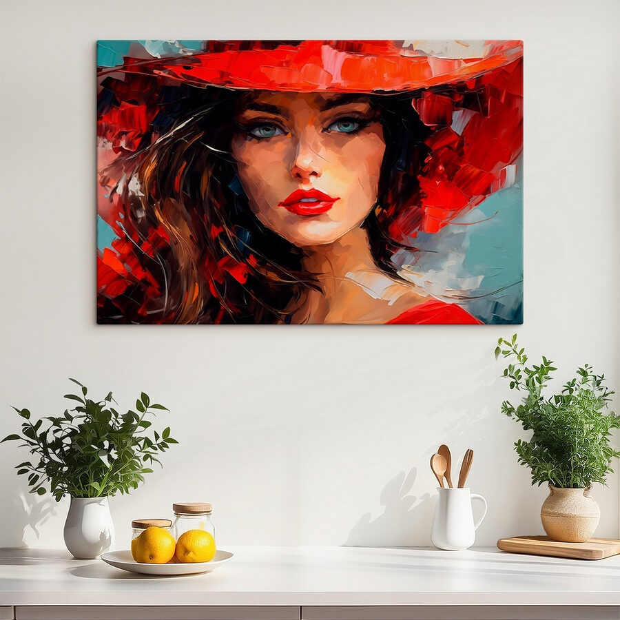 Peinture d'une femme portant un chapeau rouge