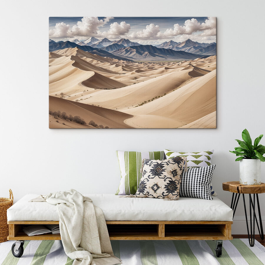 Grandes collines sablonneuses avec les montagnes en arrière-plan