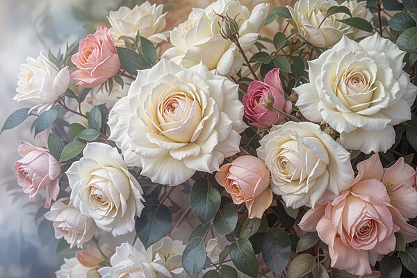 Groupe de roses blanches et roses Groupe de roses blanches et roses