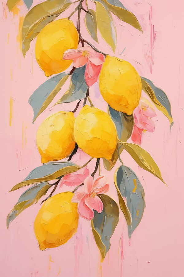 Peinture de citrons sur une branche Peinture de citrons sur une branche