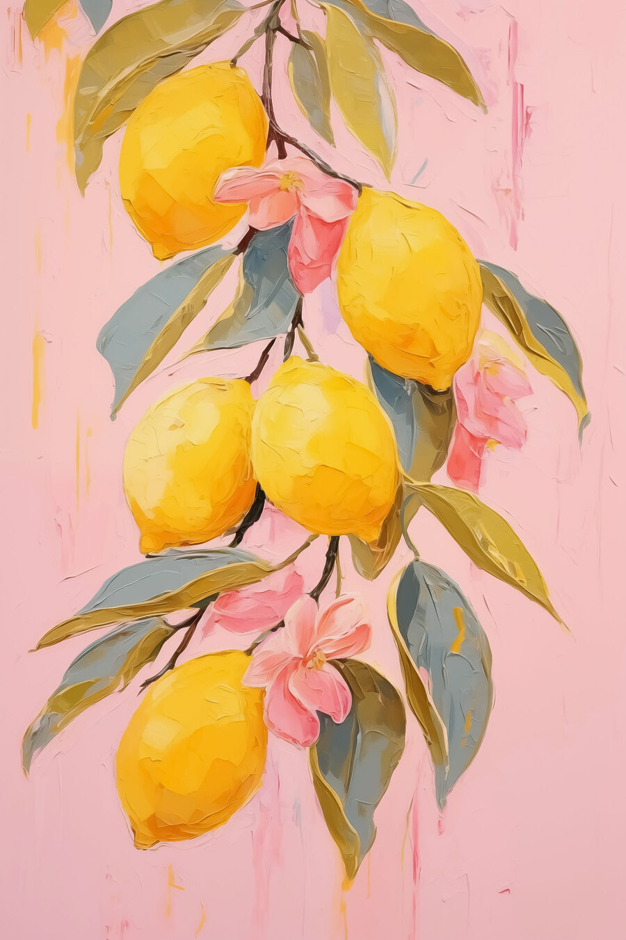 Peinture de citrons sur une branche