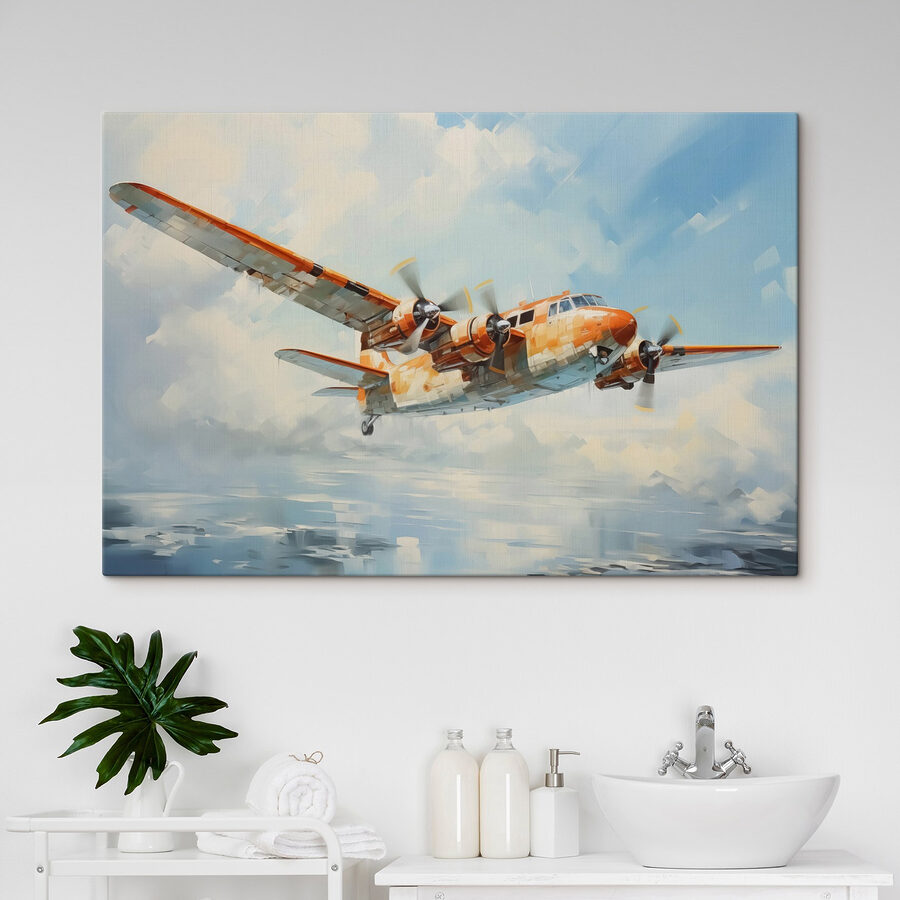 Un avion orange et blanc volant dans le ciel