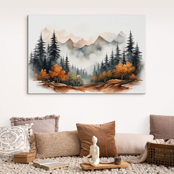 Peinture d'une forêt et de montagnes Peinture d'une forêt et de montagnes