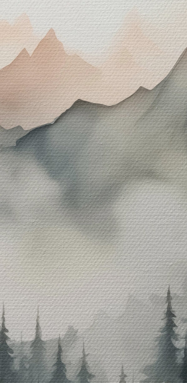 Peinture d'une forêt et de montagnes Peinture d'une forêt et de montagnes