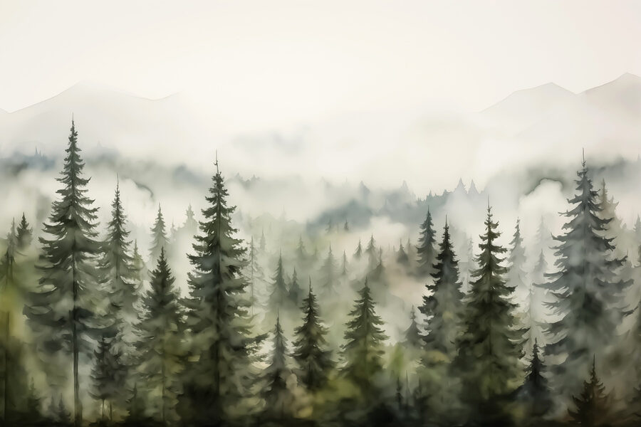 Forêt brumeuse avec des arbres