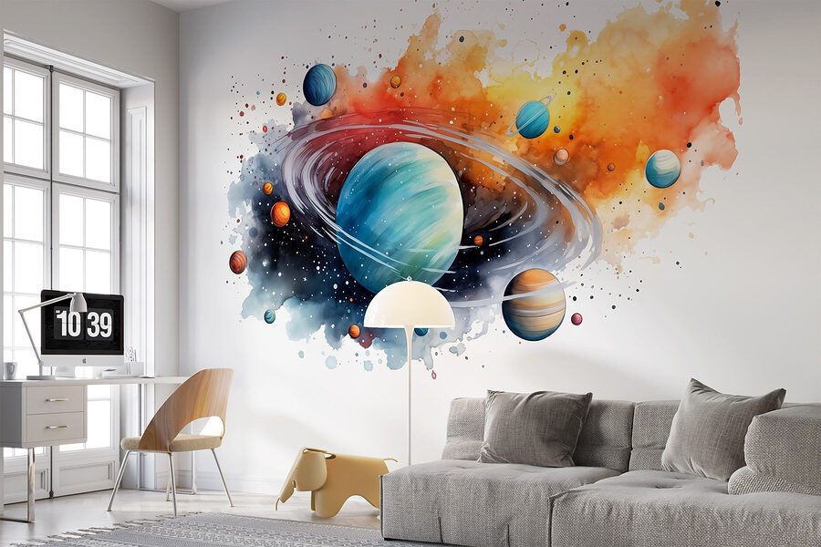 Papier peint Aquarelle de planètes et d'étoiles – Image 2