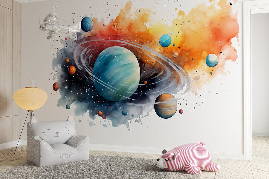 Papier peint Aquarelle de planètes et d'étoiles – Image 3