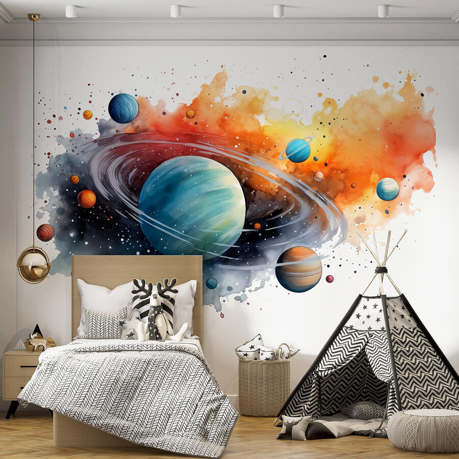 Papier peint Aquarelle de planètes et d'étoiles – Image 4