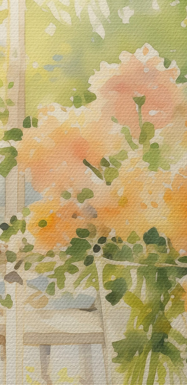 Aquarelle d'une table avec des fleurs et des verres Aquarelle d'une table avec des fleurs et des verres