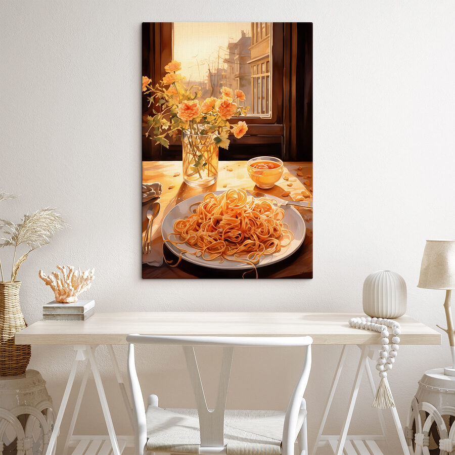 Assiette de pâtes et vase de fleurs Assiette de pâtes et vase de fleurs