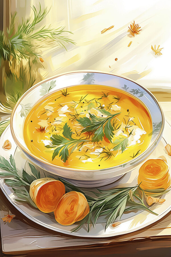 Bol de soupe avec des légumes verts sur une assiette Bol de soupe avec des légumes verts sur une assiette