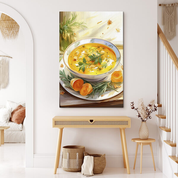 Bol de soupe avec des légumes verts sur une assiette Bol de soupe avec des légumes verts sur une assiette
