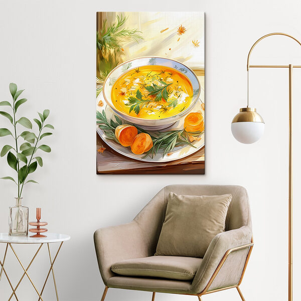 Bol de soupe avec des légumes verts sur une assiette Bol de soupe avec des légumes verts sur une assiette