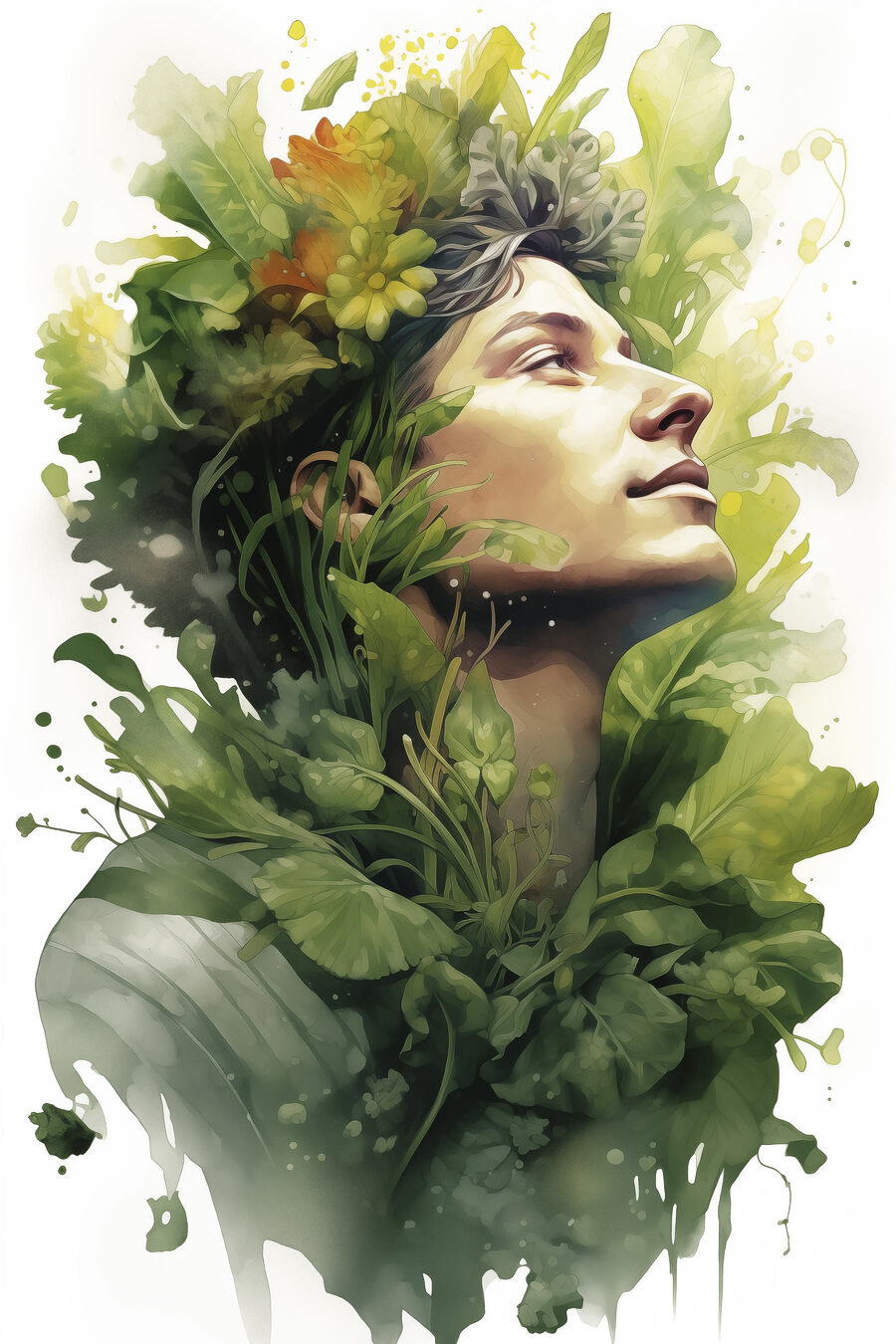 Homme avec des fleurs dans les cheveux