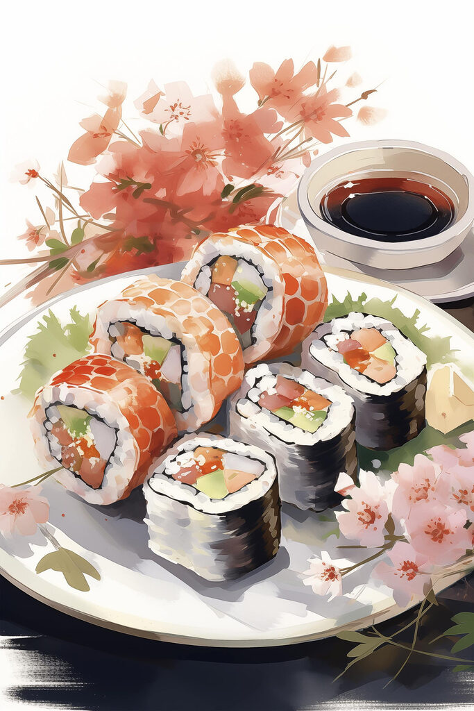 Plate of sushi and sauce Plate of sushi and sauce