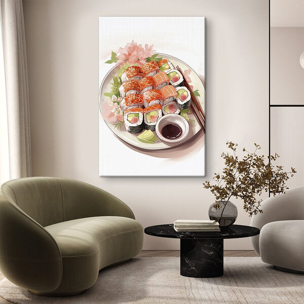 Assiette de sushis avec baguettes Assiette de sushis avec baguettes