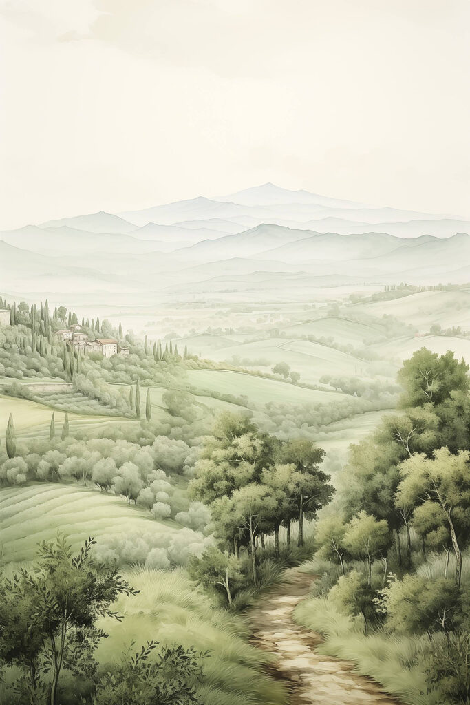 Landscape with trees and hills