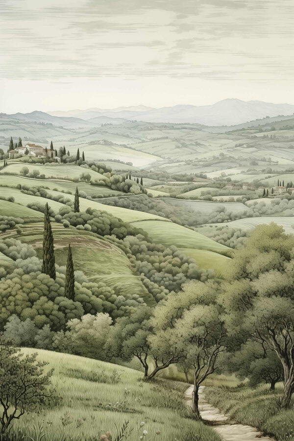 Paysage avec des arbres et une maison Paysage avec des arbres et une maison