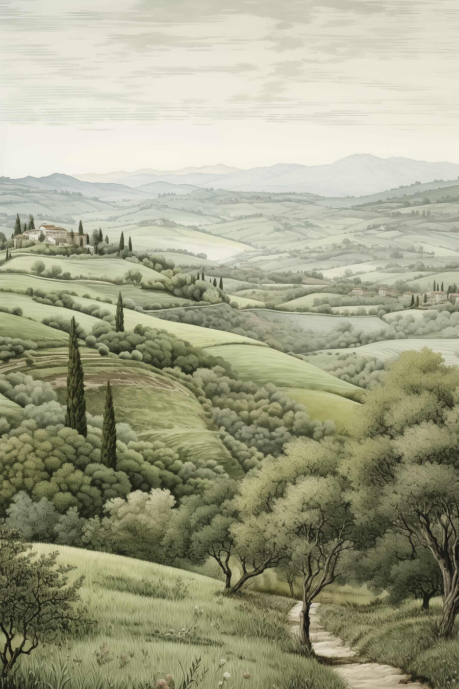 Paysage avec des arbres et une maison