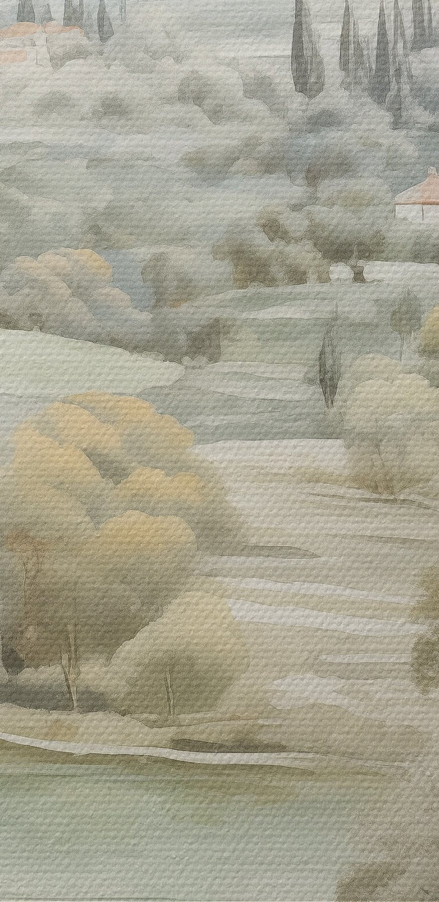 Peinture d'un paysage avec des arbres et une rivière