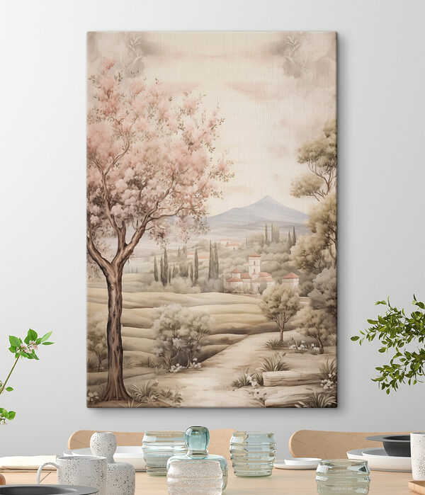 Canvas prints Painting of a landscape with trees and a building Canvas prints Painting of a landscape with trees and a building