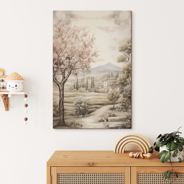 Canvas prints Painting of a landscape with trees and a building Canvas prints Painting of a landscape with trees and a building